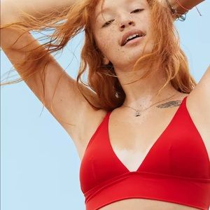 Aerie longline triangle bikini top red